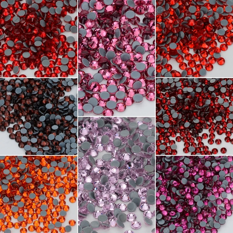 SS6-SS30 Glass Flatback Rhinestone Glitter Crystal Iron On Diamond Hotfix Rhinestones for DIY Clothes Fabric Red