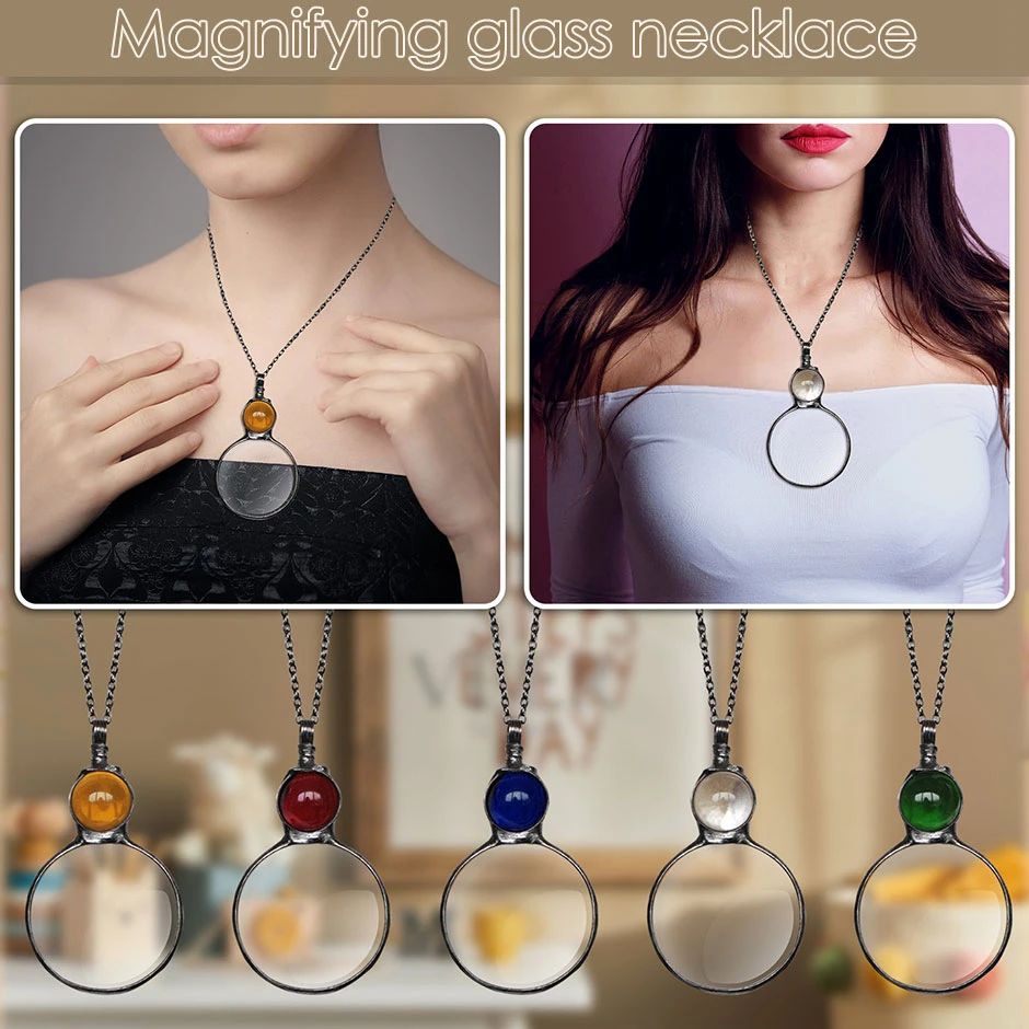 Natural Stone Bead Loupe Magnifying Glass Necklaces Long Chain Monocle  Magnifier Sweater Pendant Necklace Gift for Grandma - AliExpress