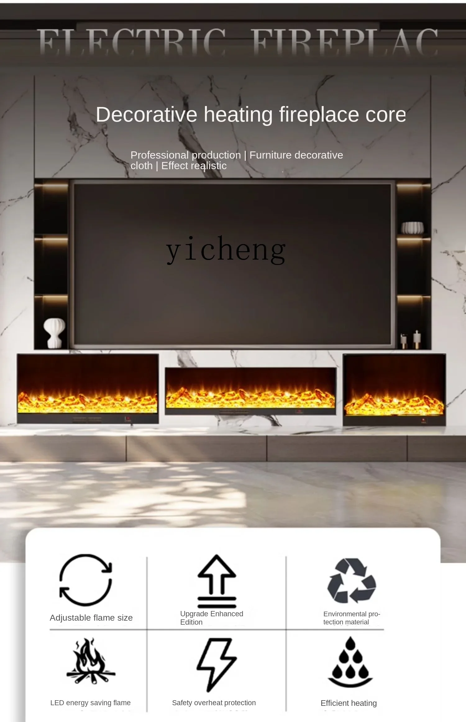 Tqh Electronic Fireplace Decoration Embedded Fireplace Core Simulation Flame Electric Heater
