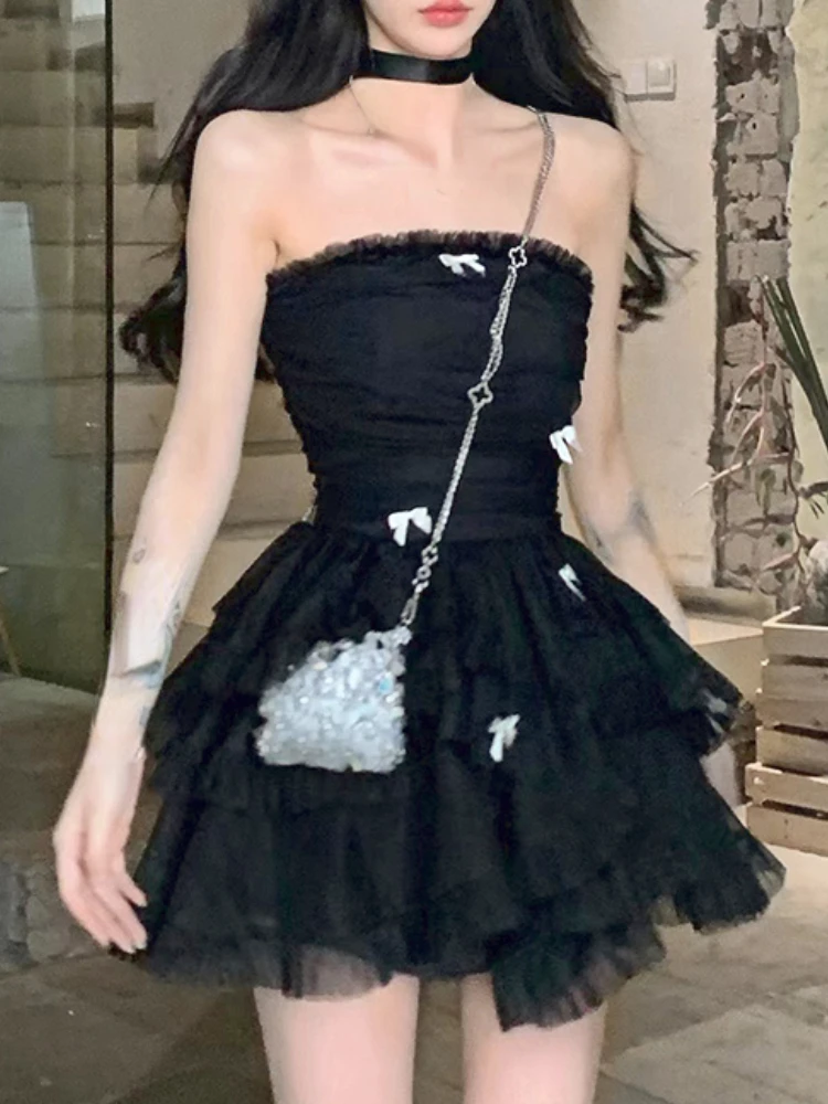 Summer Apricot France Elegant Dress Women Bow Y2k Party Mini Dress Female  Backless Korean Fashion Designer Cake Dress 2023 New - AliExpress 200000345
