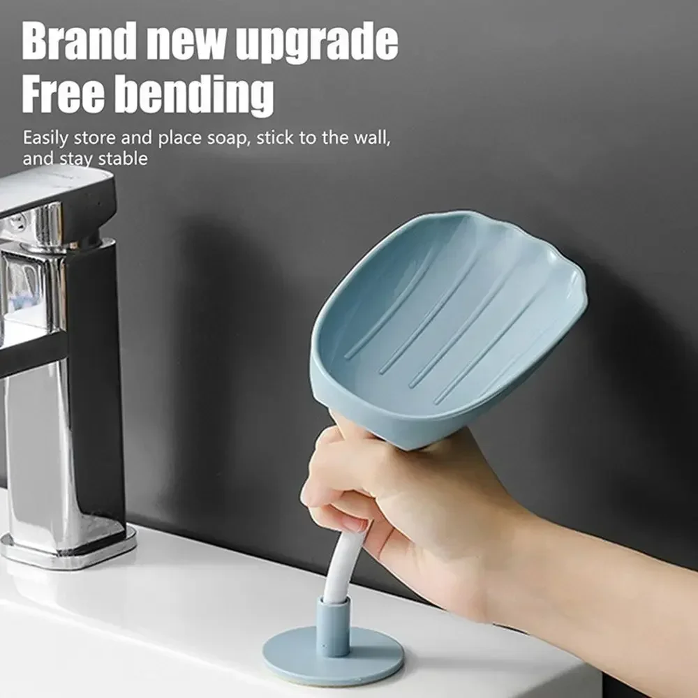 Soap Holder Plastic Sucker Wall-Mounted Bendable Drain Kitchen Bathroom Toilet Laundry Supplies Tray Accessories