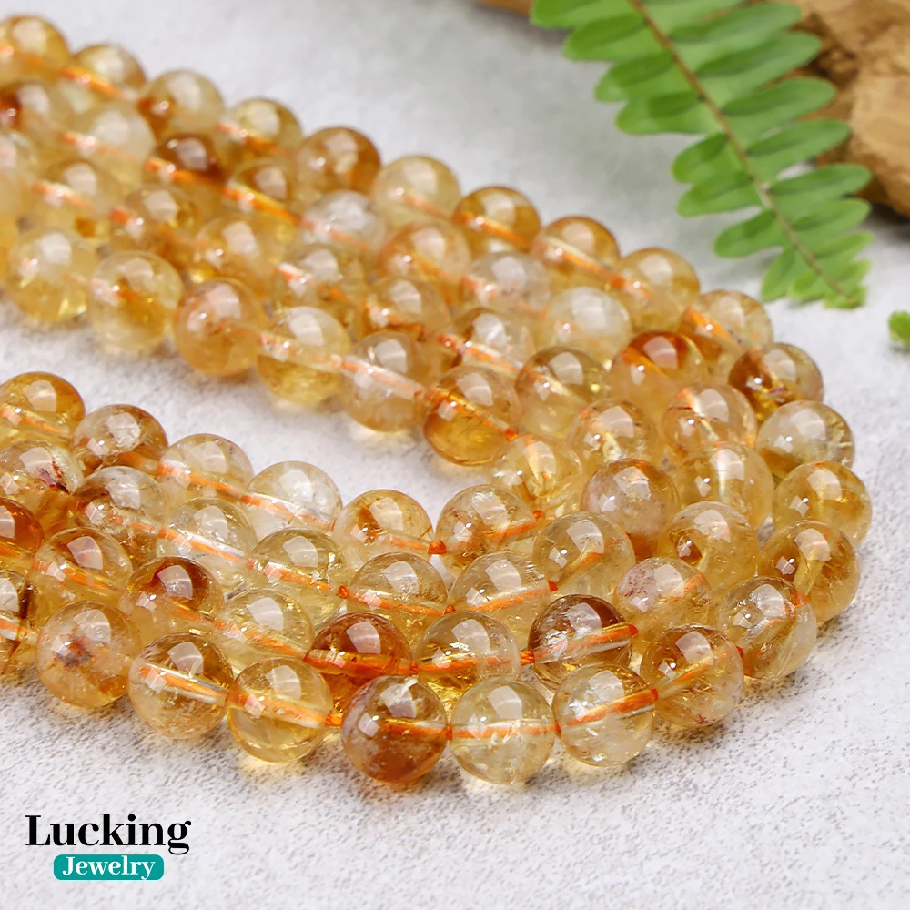 100% Natural Golden Citrine Yellow Crystal Loose Beads For Jewelry Making Bracelet Necklace Accessories 15'' 4 6 8 10 12mm 5