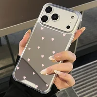 Cute Love Heart Mirror Acrylic Soft Phone Case For iPhone 17 16 15 14 13 12 11 Pro Max 17 Air XS X XR 7 8 Plus Bumper Cover