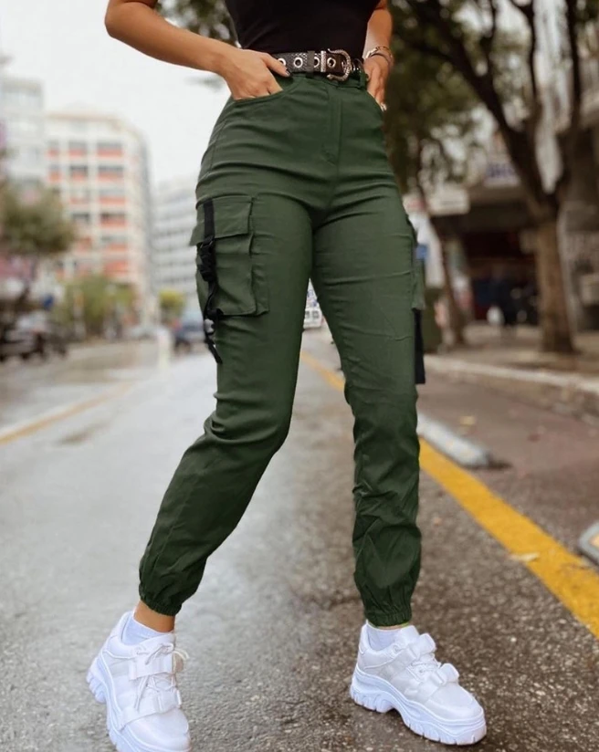

Women Shorts Hot Selling 2023 Fashion Casual Simple Solid Color Pocket Design Cuffed Temperament Cargo Pants