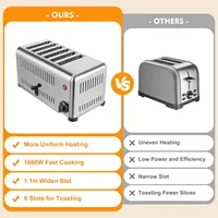 Commercial Toaster 6 Slices Stainless Steel Pop-Up Electric Toaster Machine Cool Touch Toaster Countertop Toaster 2