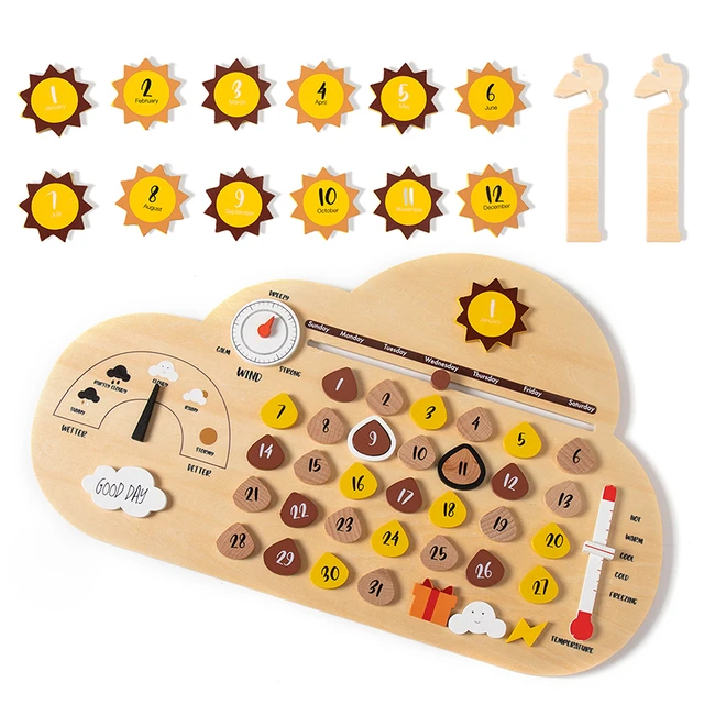 Montessori Wooden Toys Baby Learning Toy Cartoon Cloud Calendar Board Date  Month Season Weather Cognitive Toys For Children Gift - AliExpress