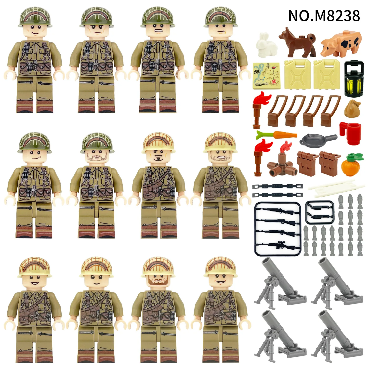 Elite Combat Building Blocks Playset with Soldier Figures, Weapons, and Canine Companion - Engaging DIY Toy Gift