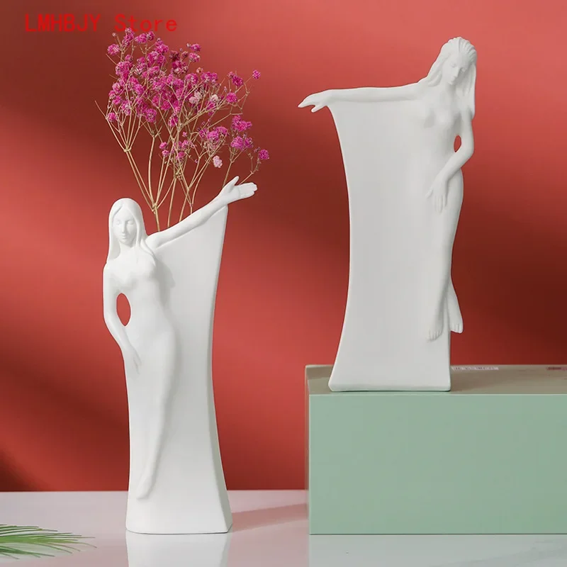 

LMHBJY Nordic Human Body Art Ceramic Vase White Creative Handicraft Home Living Room Dry Flower Insert Decoration