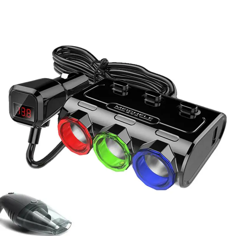 

3 In 1 Dual USB Port 3 Way Quick Charge Car Cigarette Lighter Socket Splitter Multifunctional Car Parts For Marine RV Motorcycle