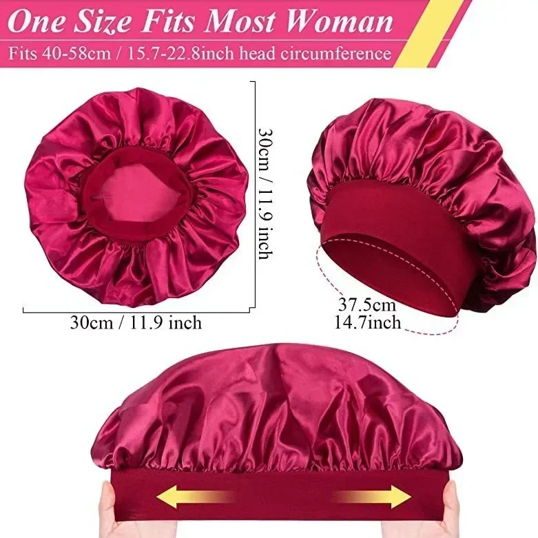 Silk Bonnet Solid Color Women's Satin Wide-brimmed Sleeping Hat Unisex Silk Imitation Head Wrap Elastic Band Cap Hair Care Bonnet Night Hat