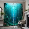 2pcs, spring summer Curtains Underwater library, Gothic architecture, with coral reefs and books Sheer Curtains Durable 100% 1