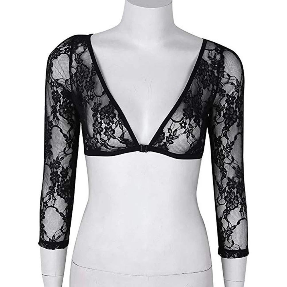 

Summer Women Lace Floral Embroidery Blouses Shirt Ladies tops Sexy mesh Blouses Transparent Elegant See-through Black Shirt