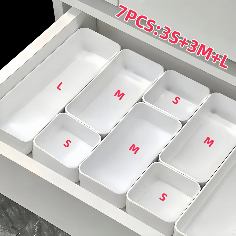 7pcs Drawer Organizer Set, Plastic Cosmetic and Skincare Storage