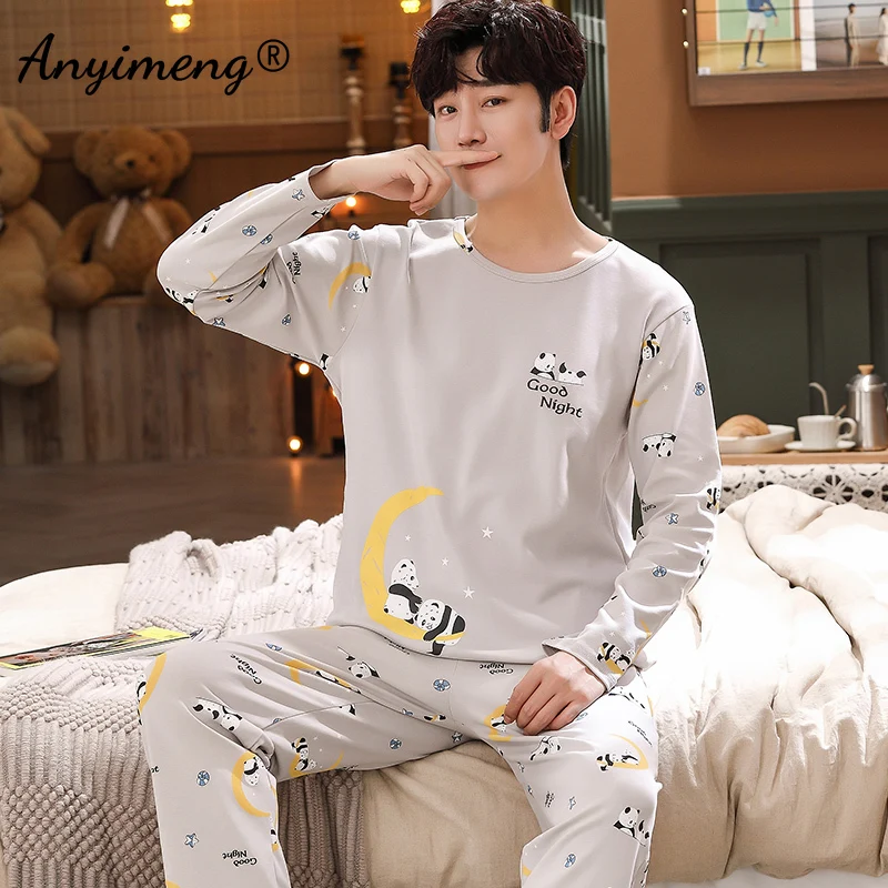 New Pajama Fashion 4XL Pyjamas Long Sleeved Long Pants Kawaii Cartoon Panda Printing Fall Winter Big Size Young Couple's Pijamas mens designer pjs Pajama Sets