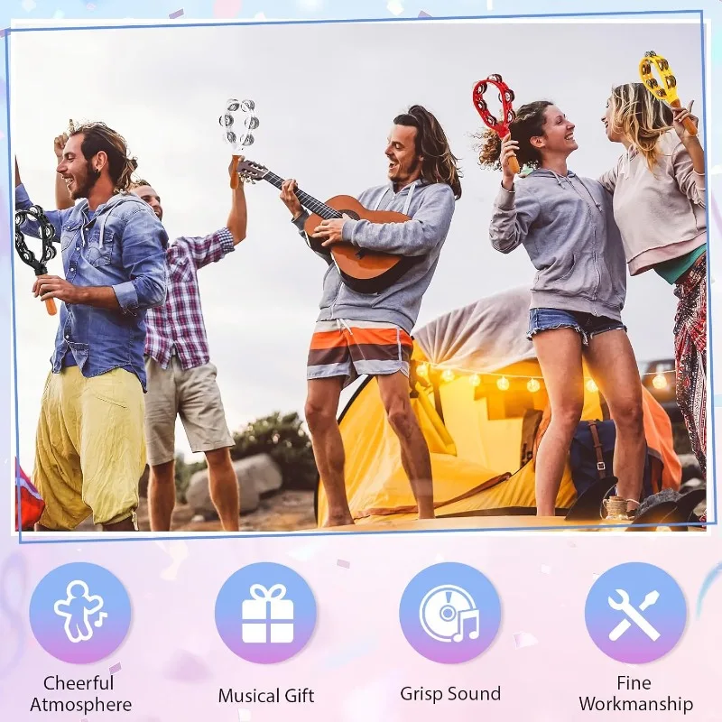 Adult Hand Drum Double Row Metal Bell Music Instrument Percussion Conforms To Ergonomic Wooden Handle Grip Party Interesting