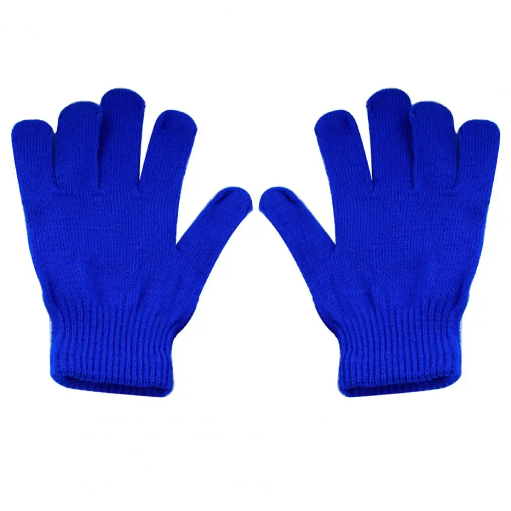Warm Full Finger Gloves 1Pair Knitted Woolen Couple Gloves Winter Solid Color Full Finger Mittens Hand Warmer for Men Women Thicken Cycling