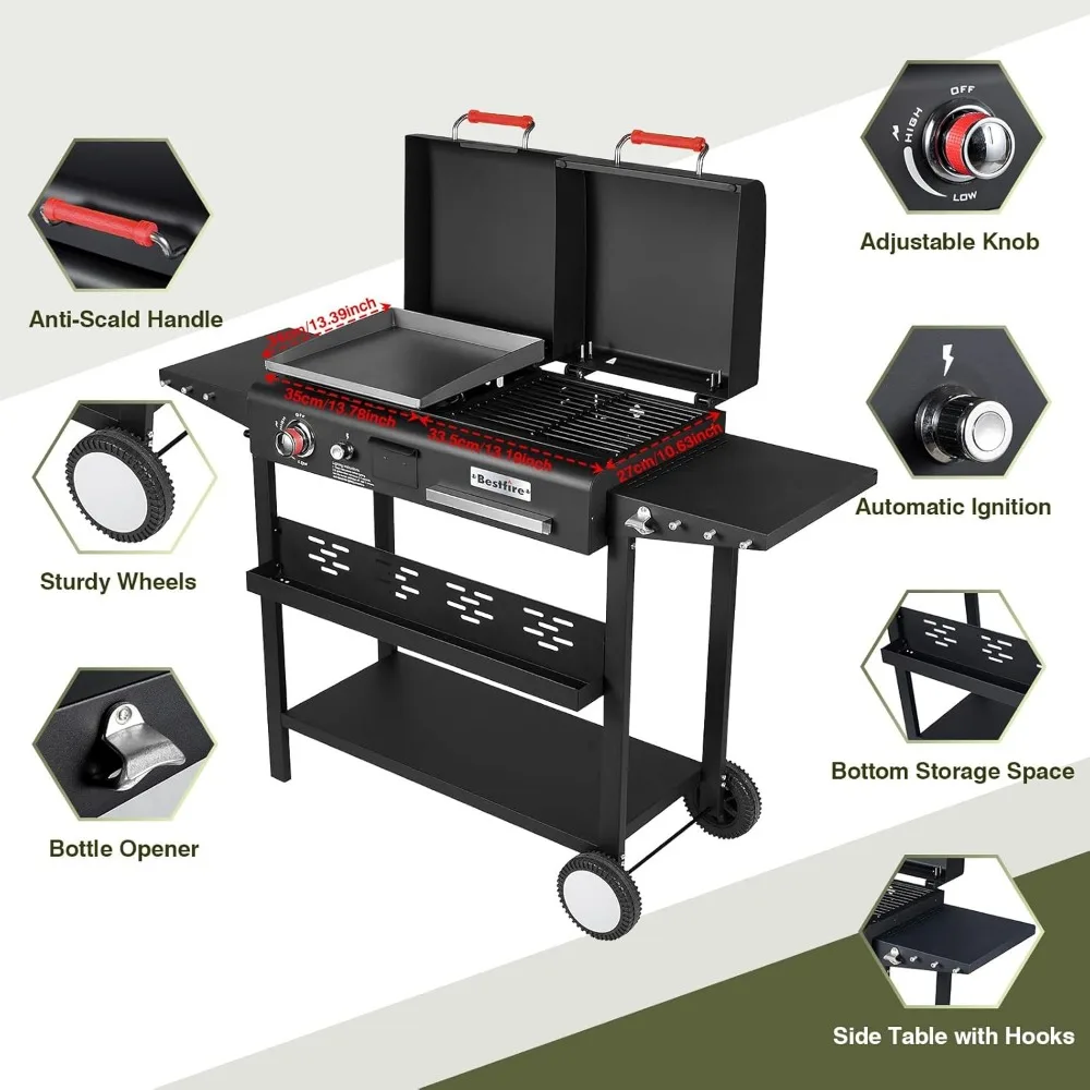 Bestfire Dual Fuel Propane Gas Charcoal Grill 6