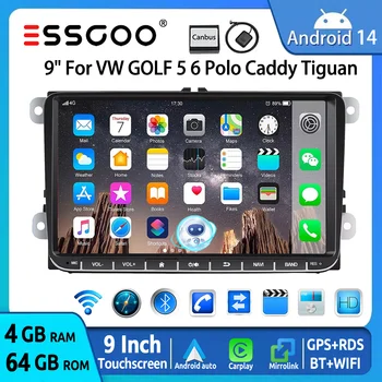 ESSGOO 9 "Android 14 Radio de coche Carplay GPS para Volkswagen VW Golf MK5 MK6 Polo 6R Touran Tiguan Jetta Passat CC WiFi BT AI voz 1