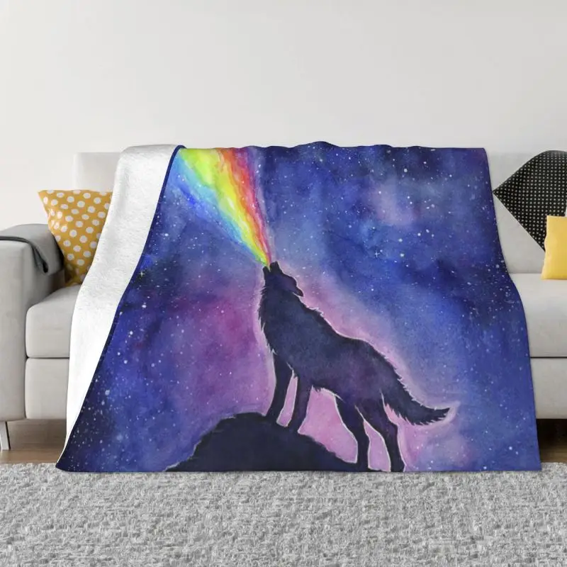 

Wolf Rainbow In Space Galaxy Ultra-Soft Fleece Throw Blanket Warm Flannel Wild Animal Blankets for Bedroom Travel Sofa Quilt