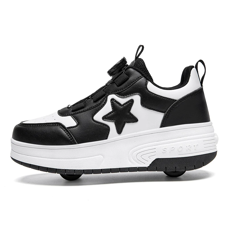 

Boys Girls Rage Shoes Four Wheel Student Edition Kids Roller Skating Shoes with Retractable Wheels Adult Walking Skating Shoe