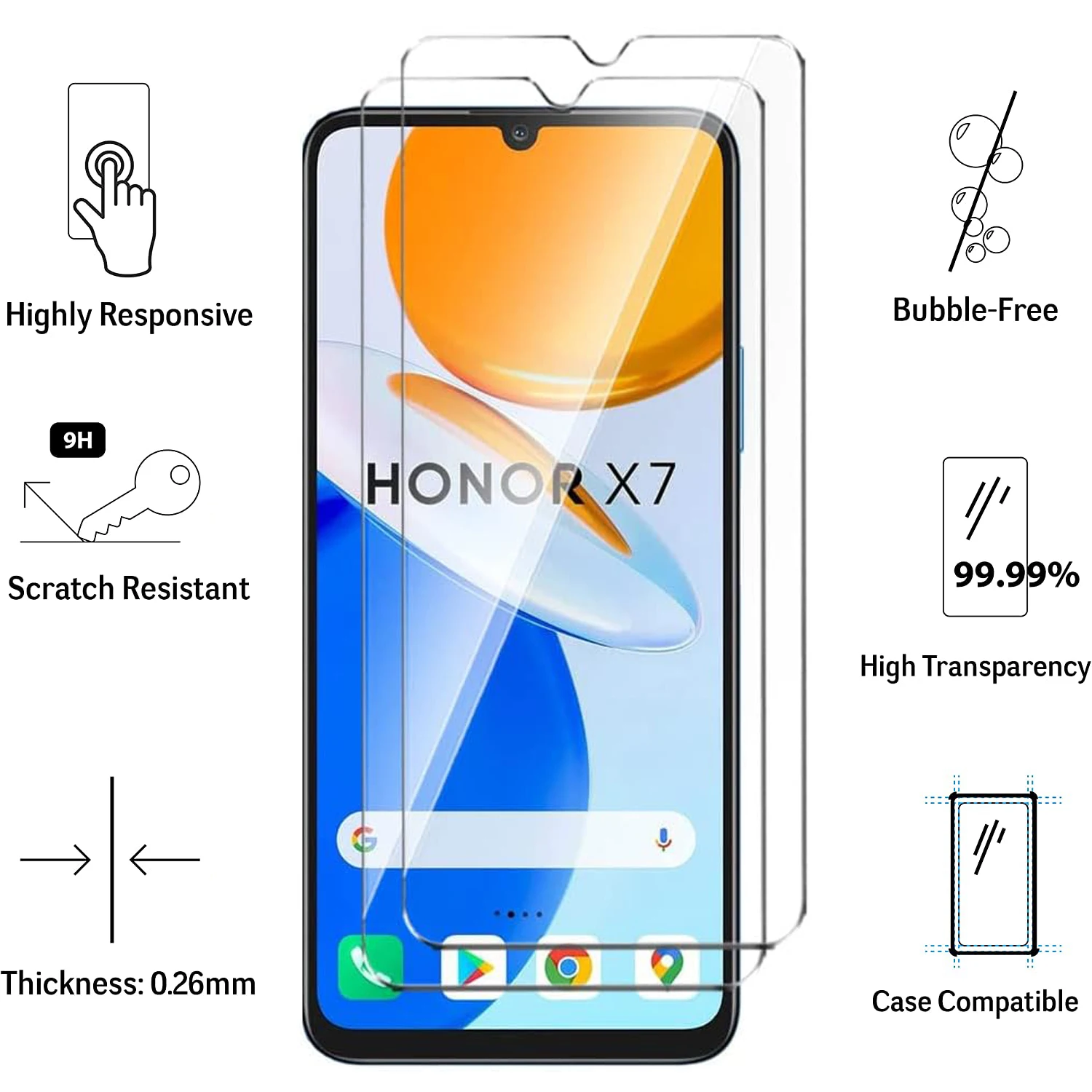 2/4Pcs Screen Protector Glass For Honor X7 X7a Tempered Glass Film