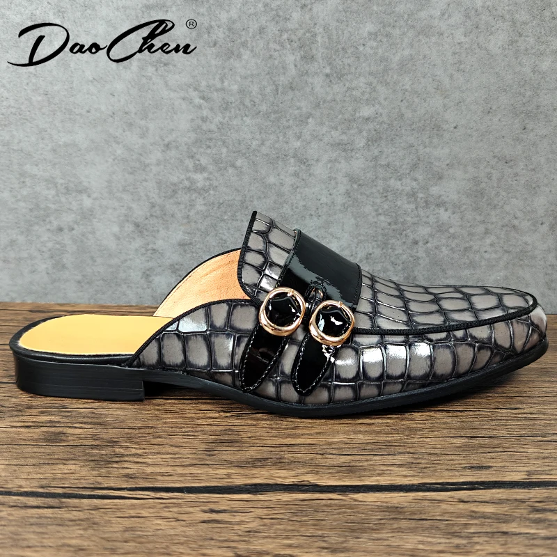 Luxury Men's Half Shoes New Arrival Fashion Men Genuine Leather Loafers Male Casual Split Leather Shoes Slippers Summer Shoes