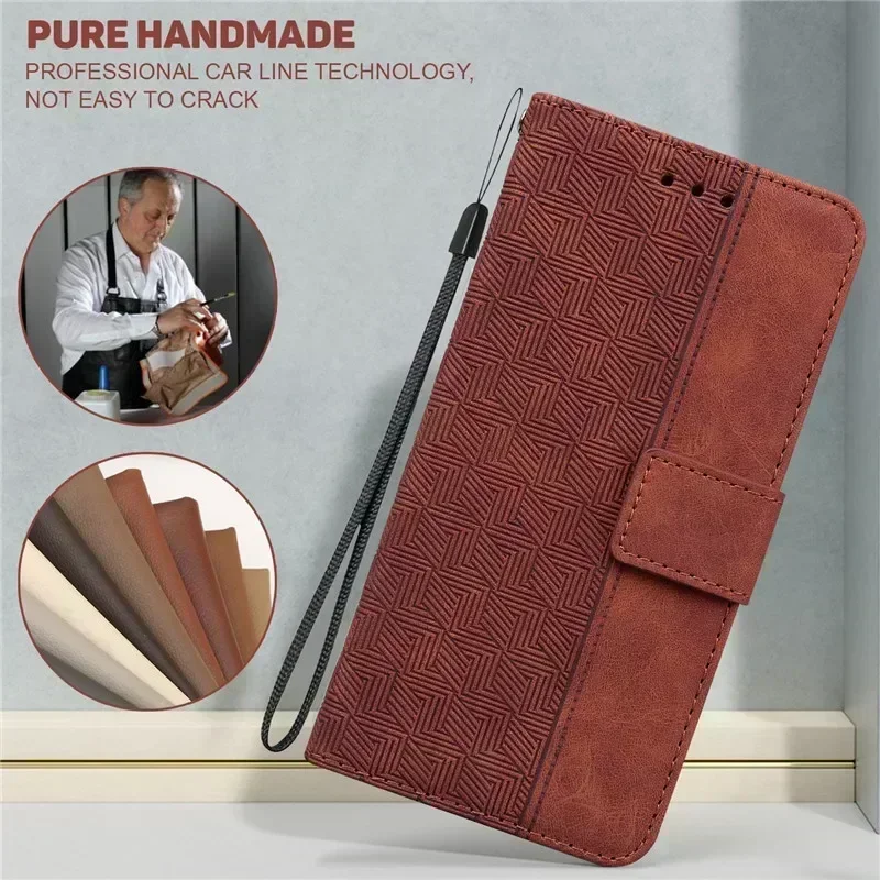 Magnetic Geometric Textile Wallet Book Cover Phone Case