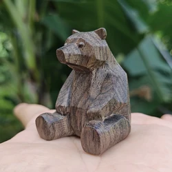Hand - Carved Wooden Bear Figurine - Minimalist Abstract Ornament (1pc)