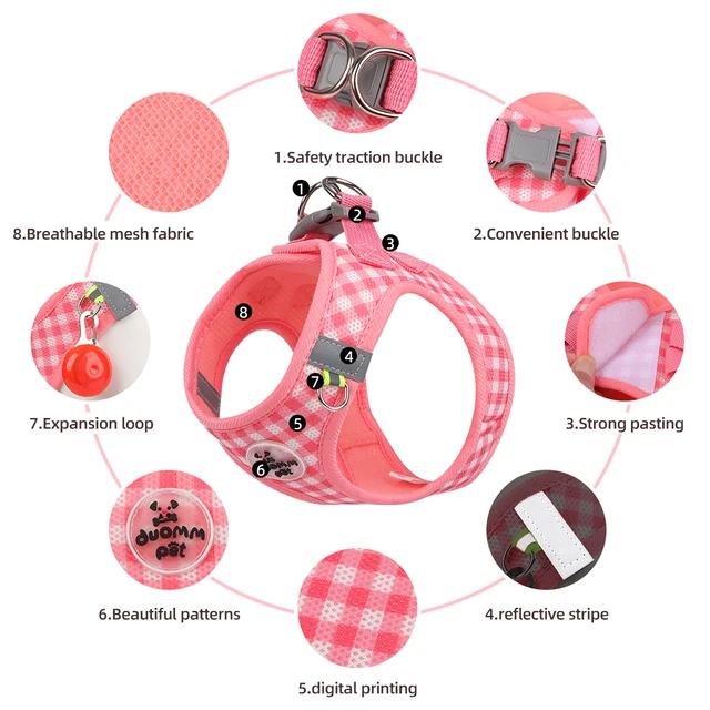 Checkered Pet Harness Cat Leash Small Dog Harness Kitten Outdoor Breathable Reflective Cat Chest Strap Plaid Walk Bichon Frise 2