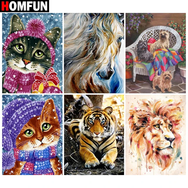 HOMFUN Full Diamond Embroidery Animal Cat Tiger Diamond Painting Cross Stitch Patterns Rhinestone Unfinished Home Decor