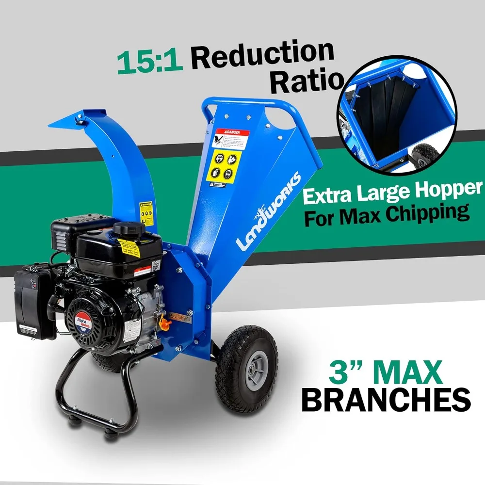 Wood Chipper Shredder Mulcher 7HP 3Inch Max Capacity Adjustable Discharge Guide