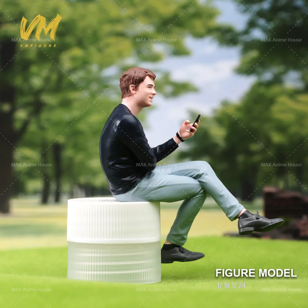 Exquisite Painted Miniature Sitting Man with Phone - Creative Scene Toy