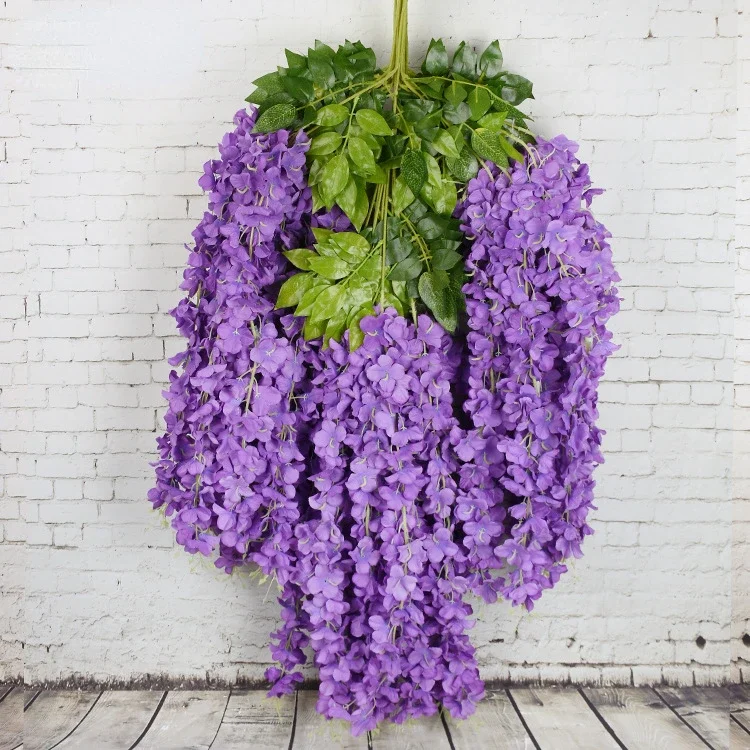 Artificial Flowers 12pcs Wisteria Vine Wreath Wedding Arch Decoration Leaf Rattan Trailing Silk Flower Ivy Wall Decor Plants