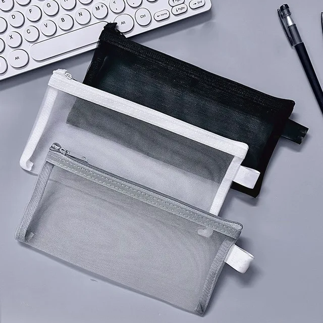 Girl Mesh Cosmetic Bag Nets Stationery Pencil Bag Case Holder Zipper Portable Lipsticks Keys Coin Charge Cable Organizer Case