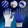 1-10Pairs Work Gloves security Protection Grey Nylon Nitrile Gloves Blue Latex Coated Breathable Wear Logging Carpenter Supplies 4