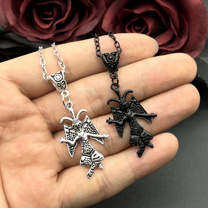 Occult Baphomet seating Goat подвесное ожерелье, сатанистское ювелирное изделие, готическое ожерелье с головой козы, альтернативное ювелирное изделие