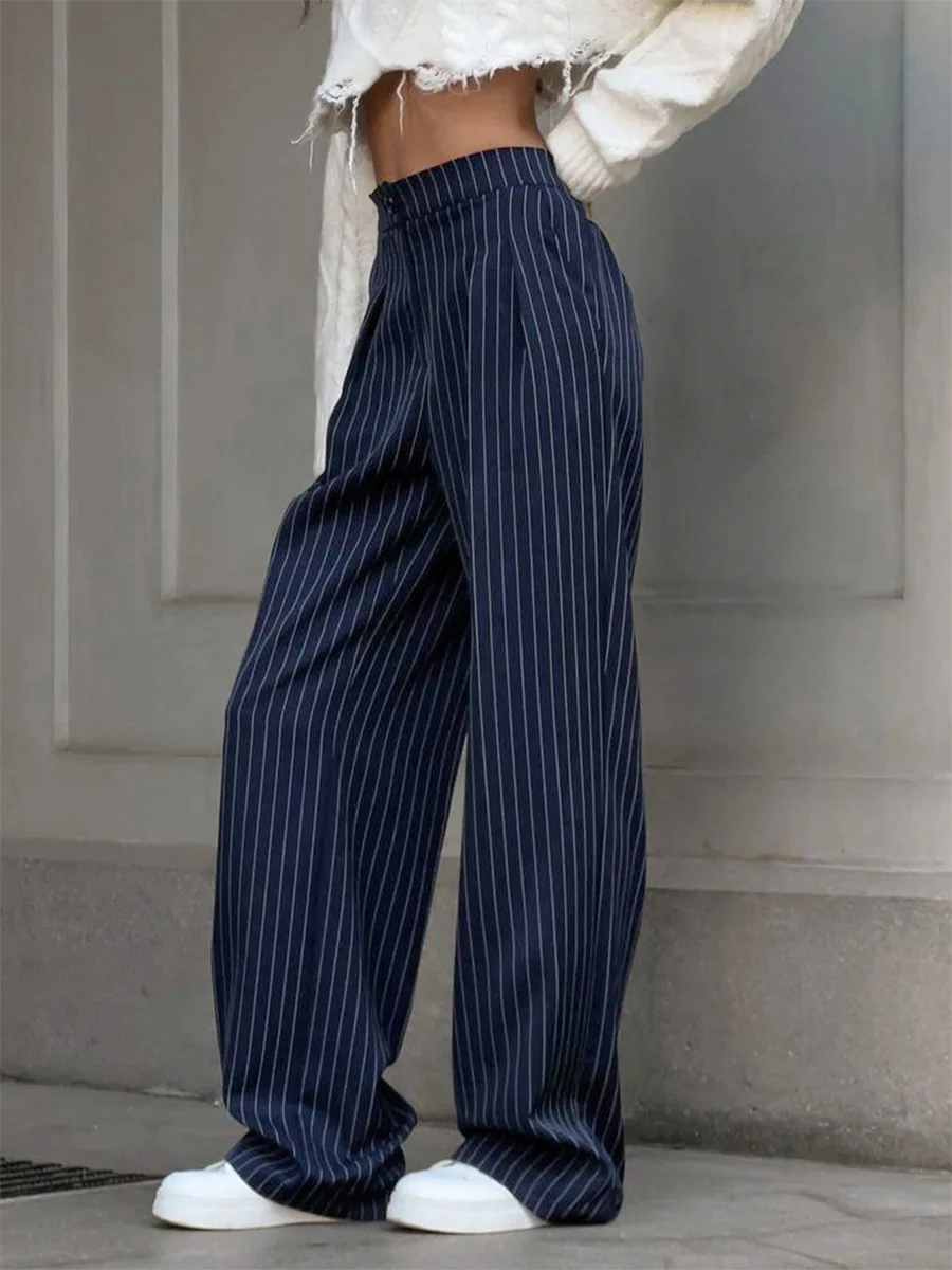Bornladies Women's  New Autumn Straight Leg Striped Western Trousers Wide Leg Loose Fashion Commuting Suit Pants