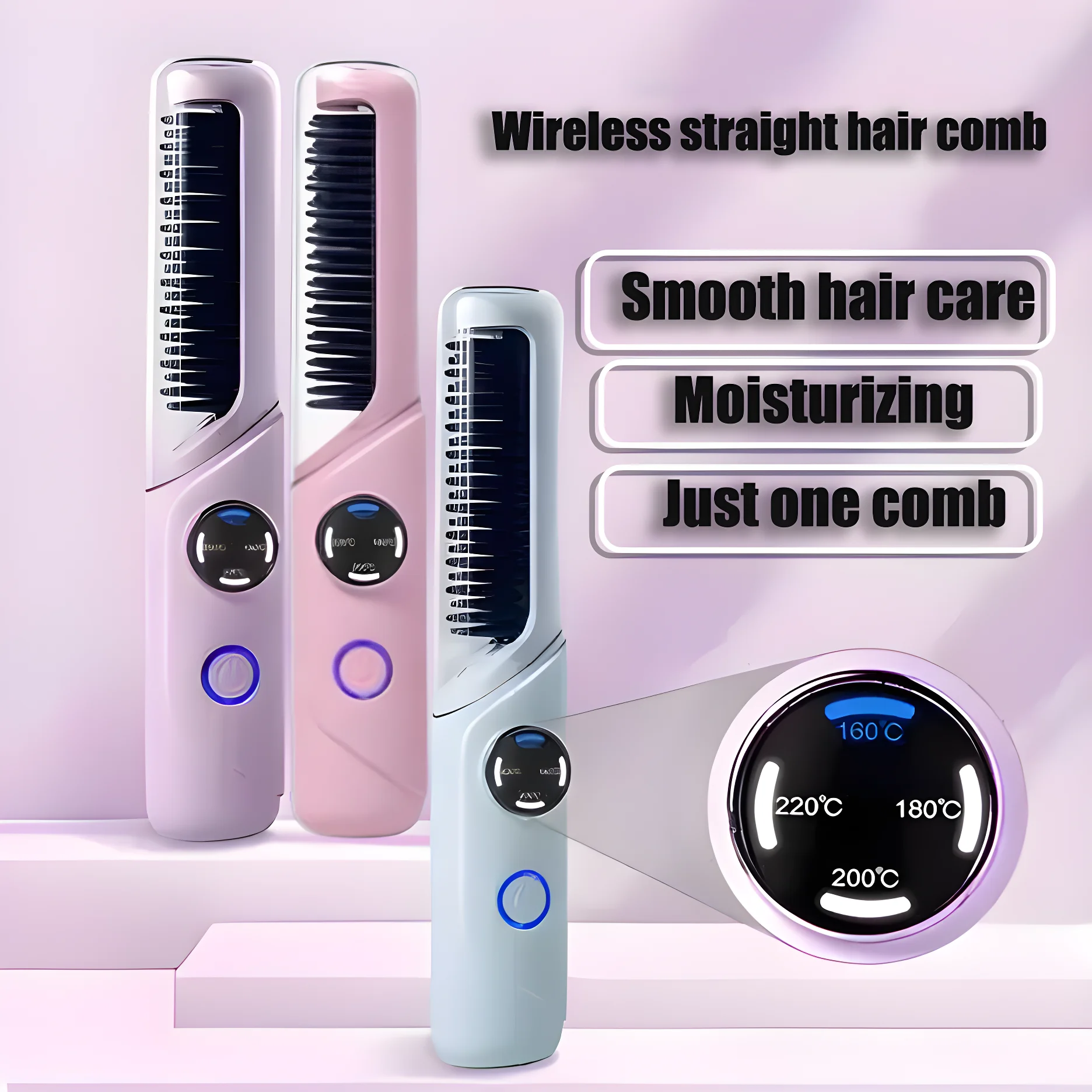 Wireless Multifunctional Negative Ion Hair Straightening 5 Modes Rechargeable for Home Straightening Brush Fast Heating Splint