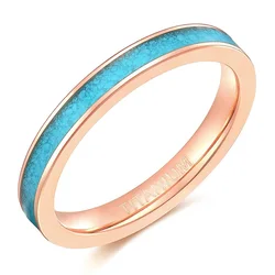 Elegant 3mm Blue Turquoise Titanium Engagement Band - Stylish Women's Fashion Ring - 8 (Rose Gold)