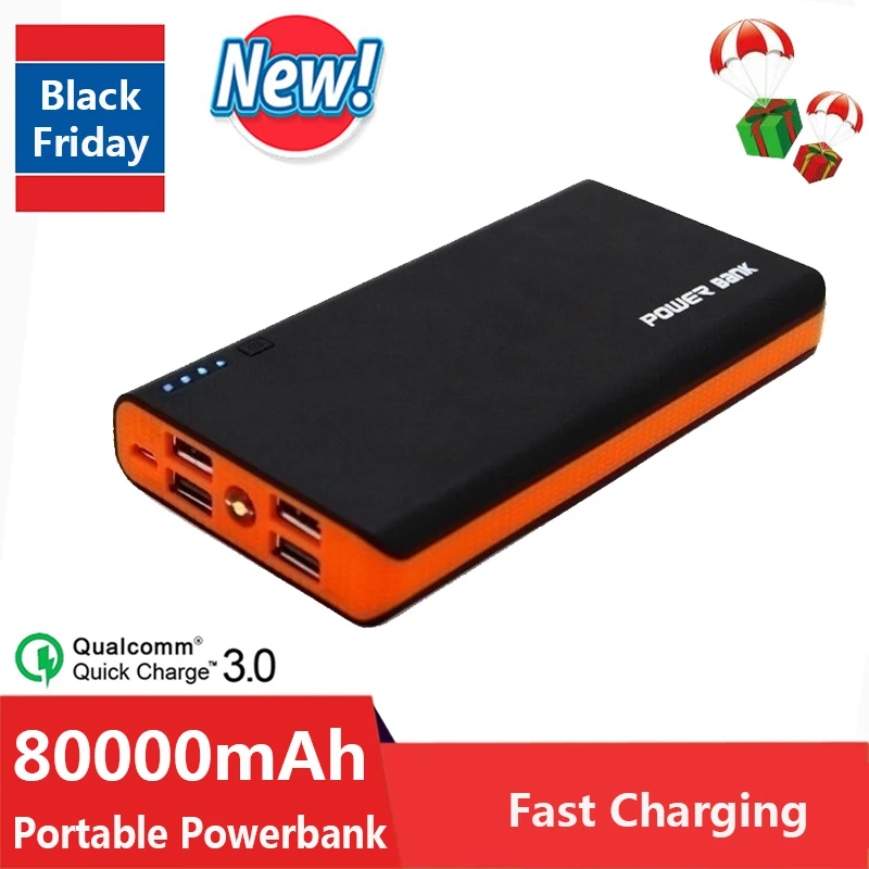 80000mAh Smartphone Power Bank Portable Charger 4 USB Fast Charging Outdoor Travel External Battery for IPhone Xiaomi Samsung samsung battery pack