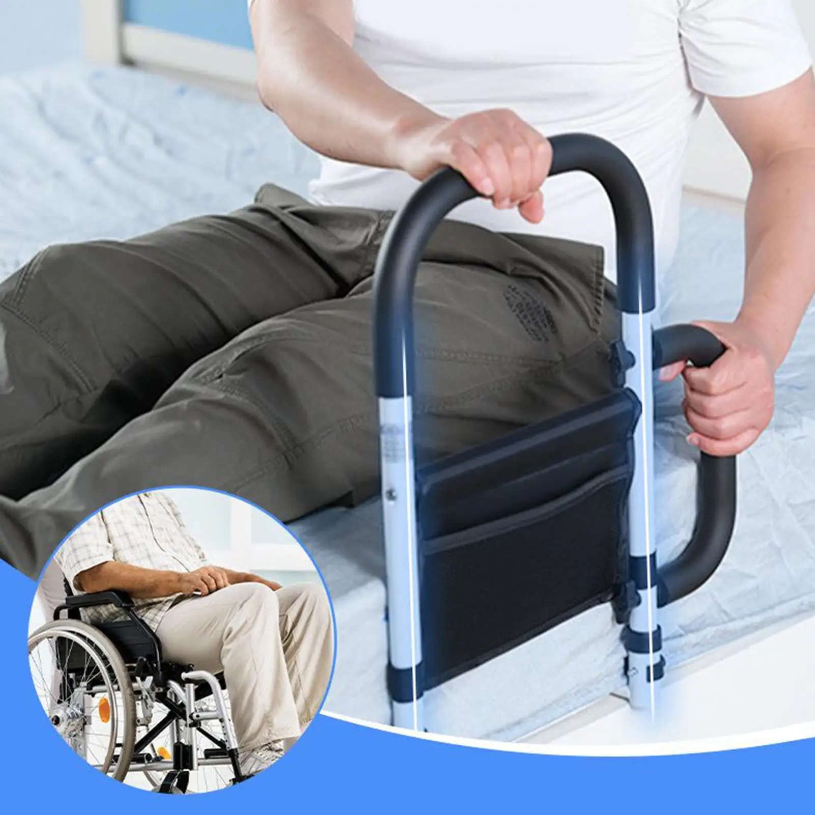 מסילת מיטה לקשישים עם ידית לא מחליקה ומגן למיטה עם כיס אחסון למבוגרים בית חולים חדר מטופלים
