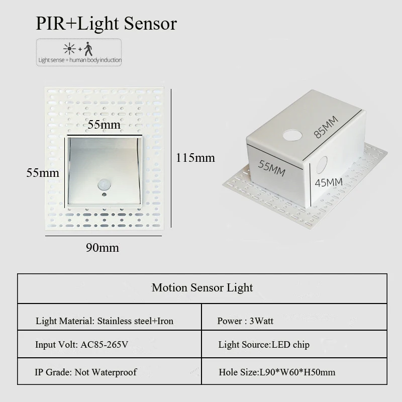 Sleek Wall Lamp with PIR Motion Sensor - Indoor Staircase & Corridor Footlight