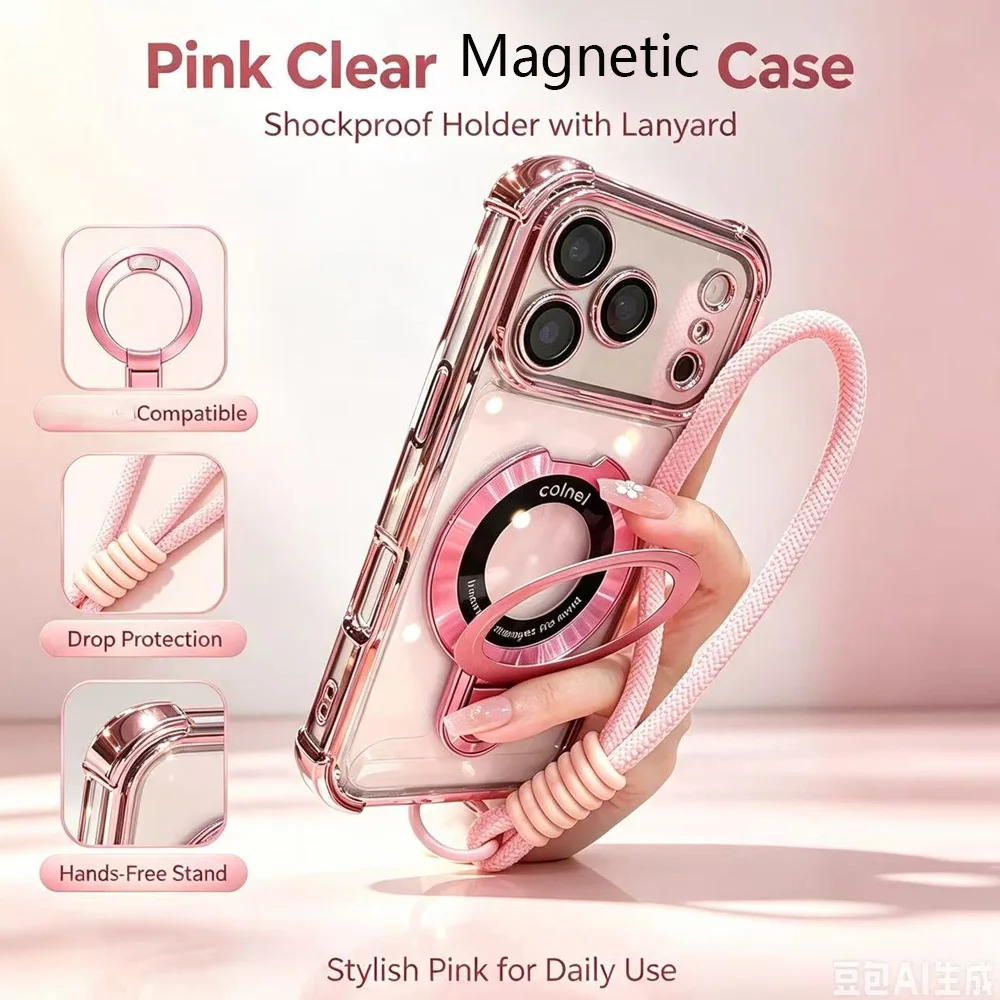 Transparent Magnetic Bracket Case with Wrist Strap and Shockproof Design