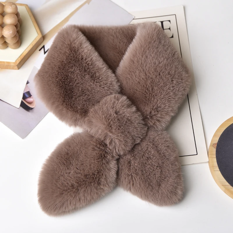 Faux Rex Rabbit Fur Scarf Male Female Winter Thickened Warm Double-sided Neck Cover Neck Protection Faux Fur Plush Scarf 4