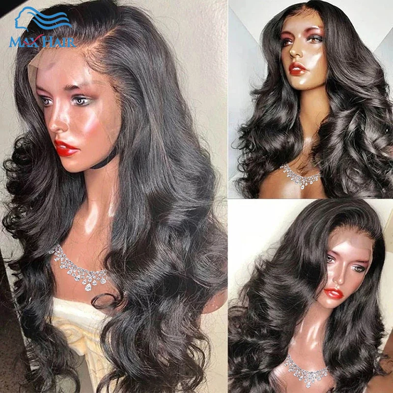 

Maxhair 13x 4, парик из натуральных человеческих волос, бразильские волосы, парики для черных женщин, предварительно выщипанные, 30 дюймов, волнистые, кружевные передние парики