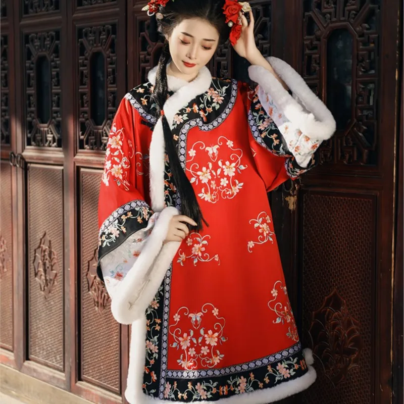 Qinghan Women's Flat Plaid Clothing Yao Jinshang Young Grandma round Neck New Chinese Style Dress