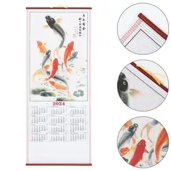 Hanging Chinese 2024 New Year Calendar Chinese Wall Scroll Calendar Chinese New Year Calendar Room Decor for Landscape Bedroom