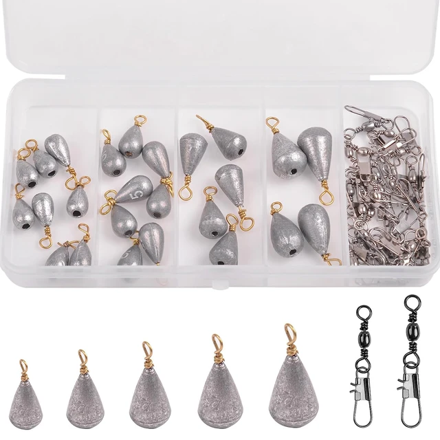 50Pcs/Box Fishing Weights Sinkers Kit Drop Shot Weight Bass Casting Sinker  Fishing Barrel Swivel with Safety Snap Hook Connector - AliExpress