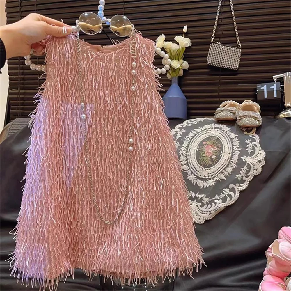 فساتين للفتيات باللون الوردي مع شراشيب، فستان أميرة، ملابس أطفال، زي حفلات، تنورة سهرة، ملابس كرنفال للأطفال من 3-8 سنوات، لأعياد الميلاد