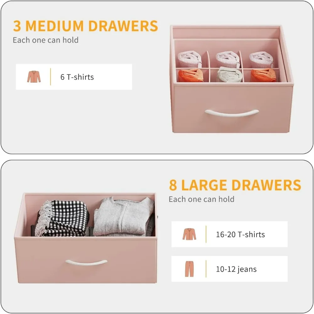 Dresser for Bedroom with 11 Drawer, Dressers & Chests of Drawers with Side Pockets, Hooks, Fabric Storage Drawer 6